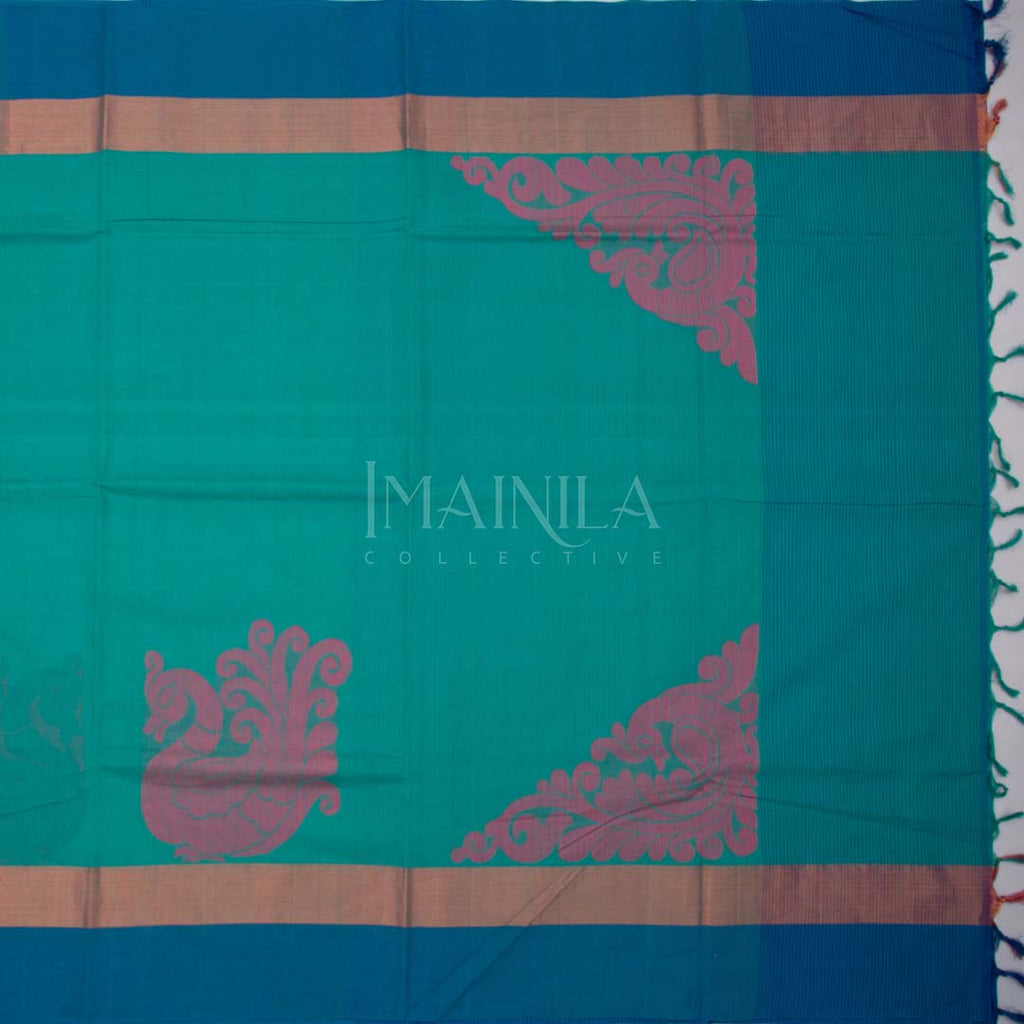 Light Green and Blue Handloom Cotton Saree