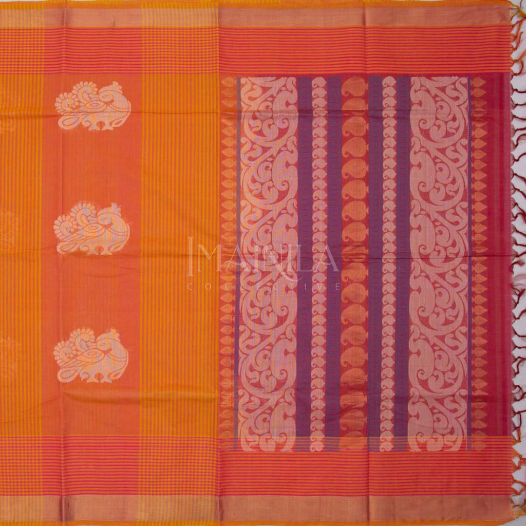 Orange and Pink Handloom Cotton Saree