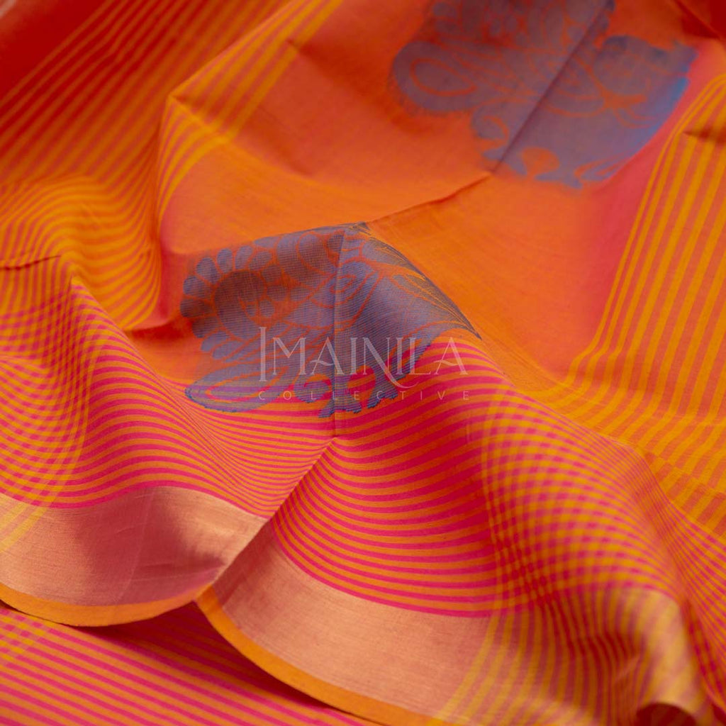 Orange and Pink Handloom Cotton Saree