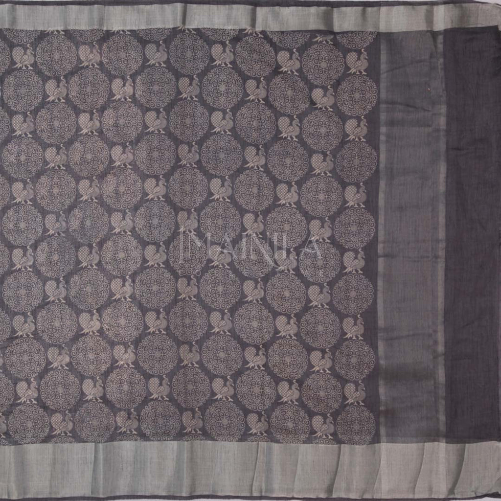 Dark Grey Silk Cotton Saree