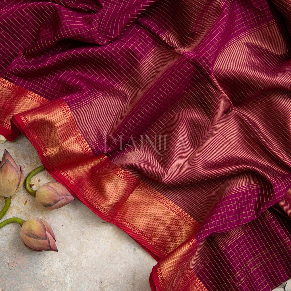 Dark Pink Maheshwari Silk Saree