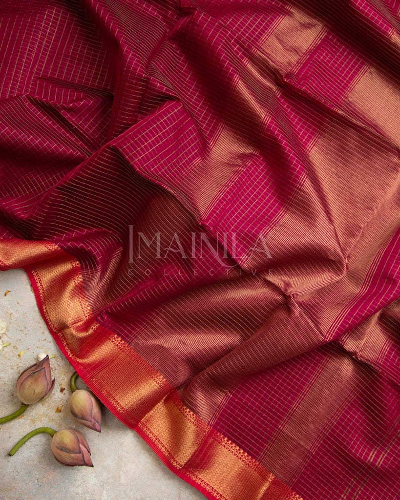 Dark Red Maheshwari Silk Saree