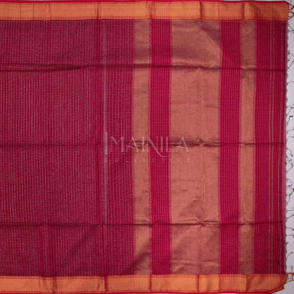 Dark Red Maheshwari Silk Saree