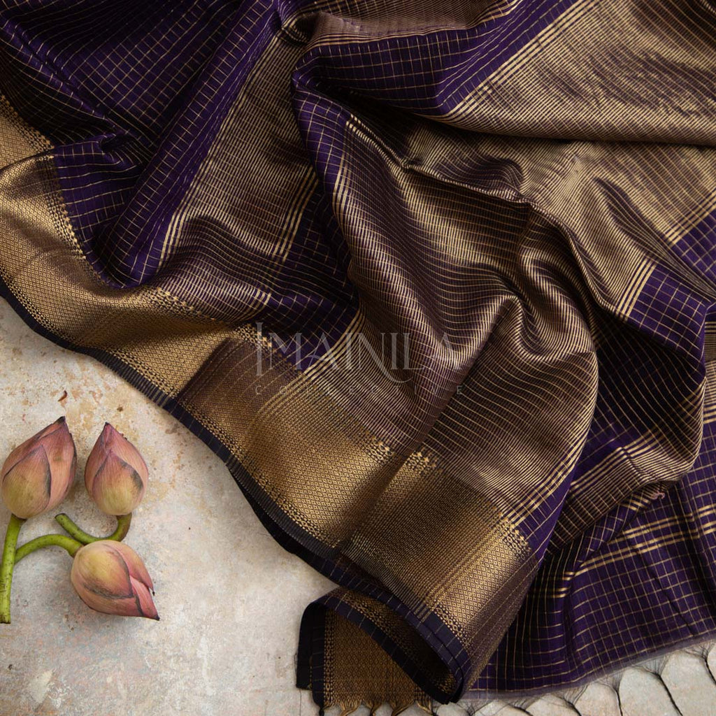 Dark Blue Maheshwari Silk Saree