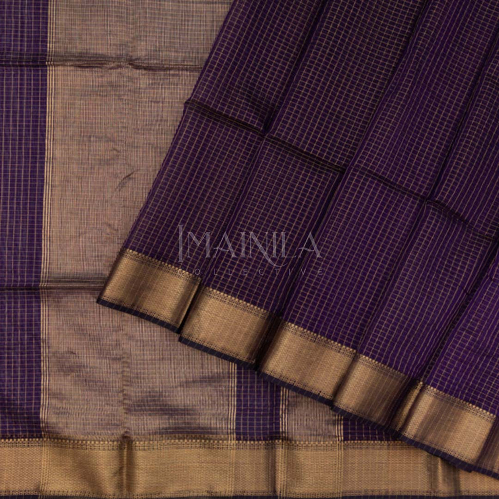 Dark Blue Maheshwari Silk Saree