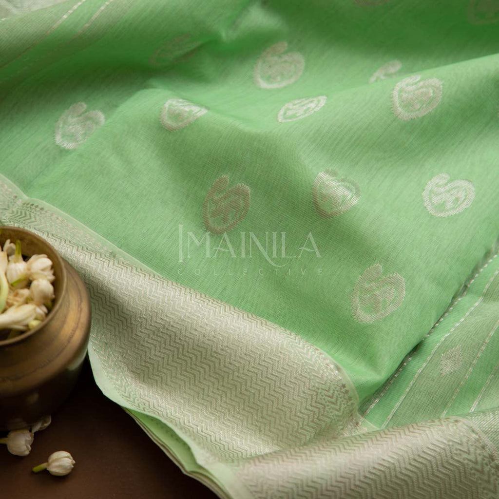 Pastel Green Maheshwari Tissue Silk Saree