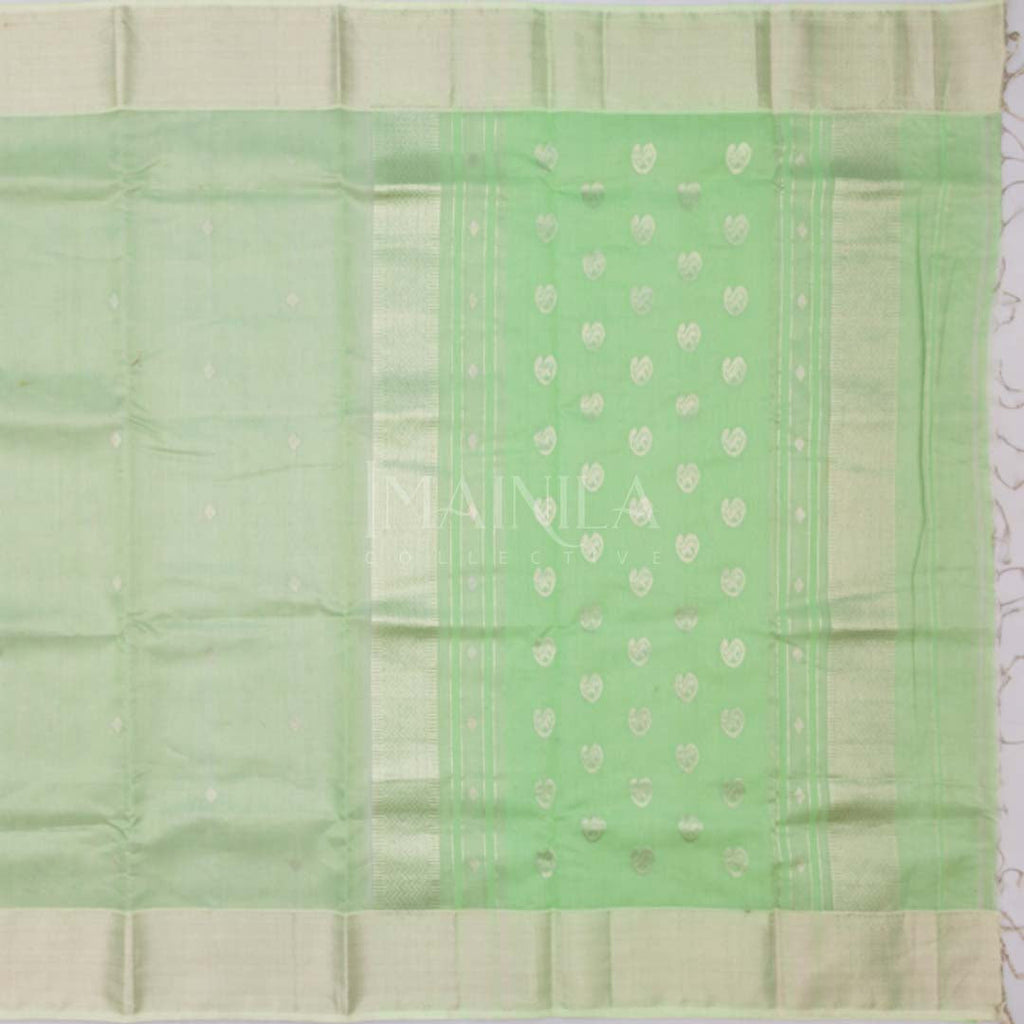 Pastel Green Maheshwari Tissue Silk Saree