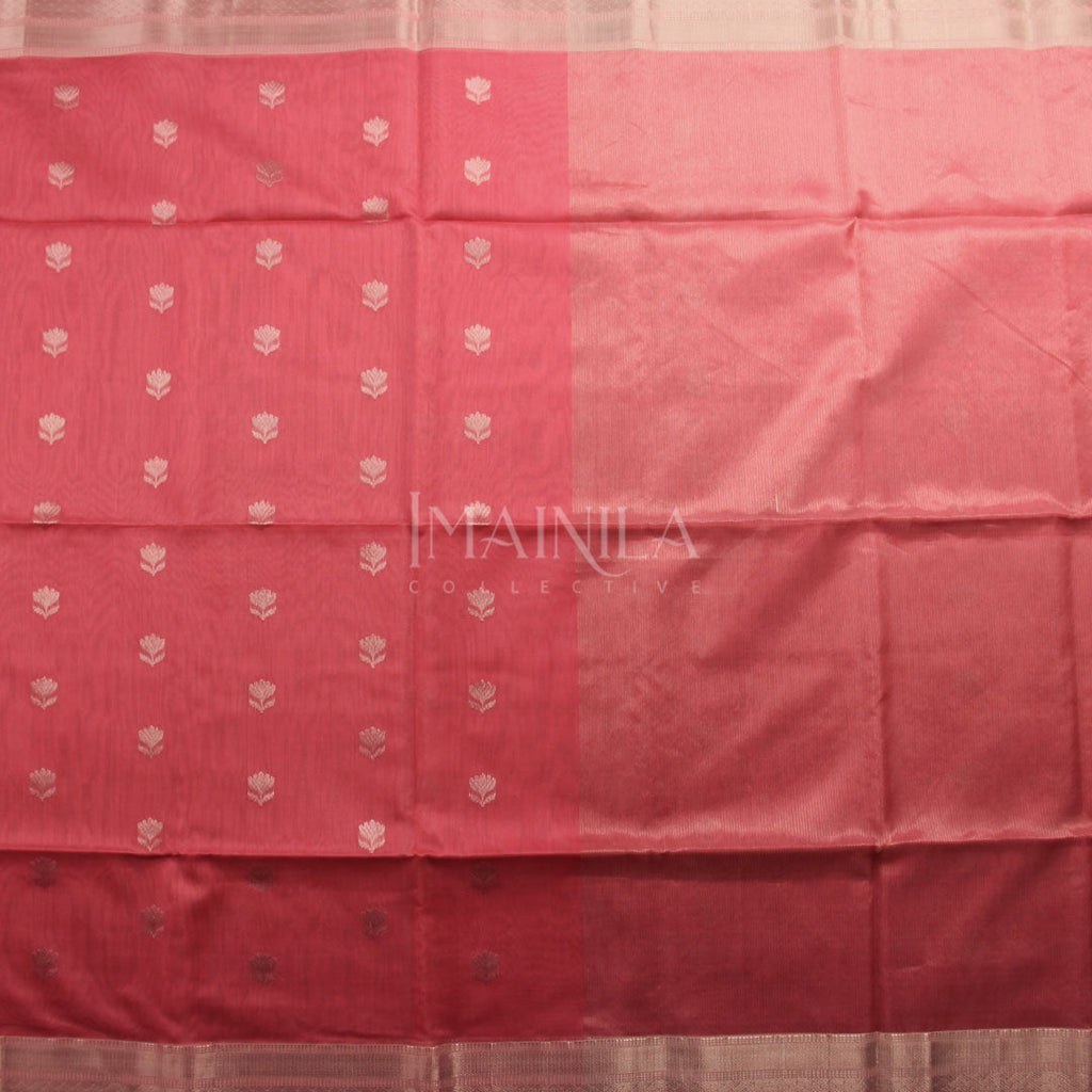 Dark Baby Pink handloom Maheshwari Silk Saree