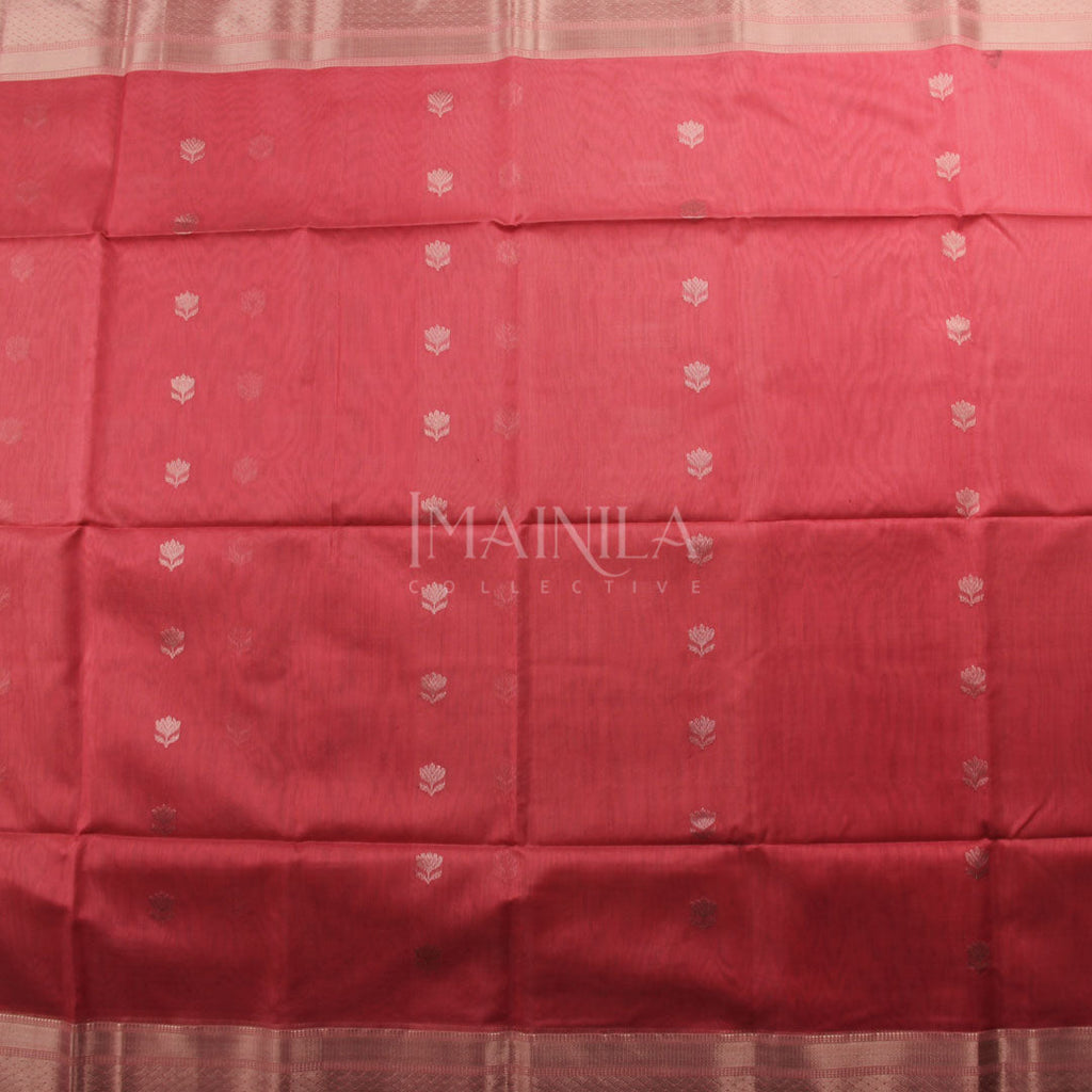 Dark Baby Pink handloom Maheshwari Silk Saree