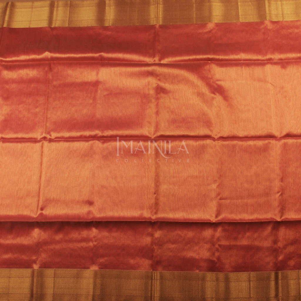 Dark peach handloom Tissue Maheshwari Silk Saree