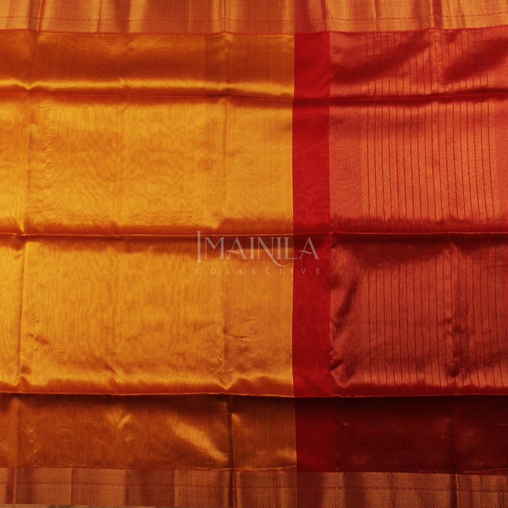 Mustard Yellow handloom Tissue Maheshwari Silk Saree