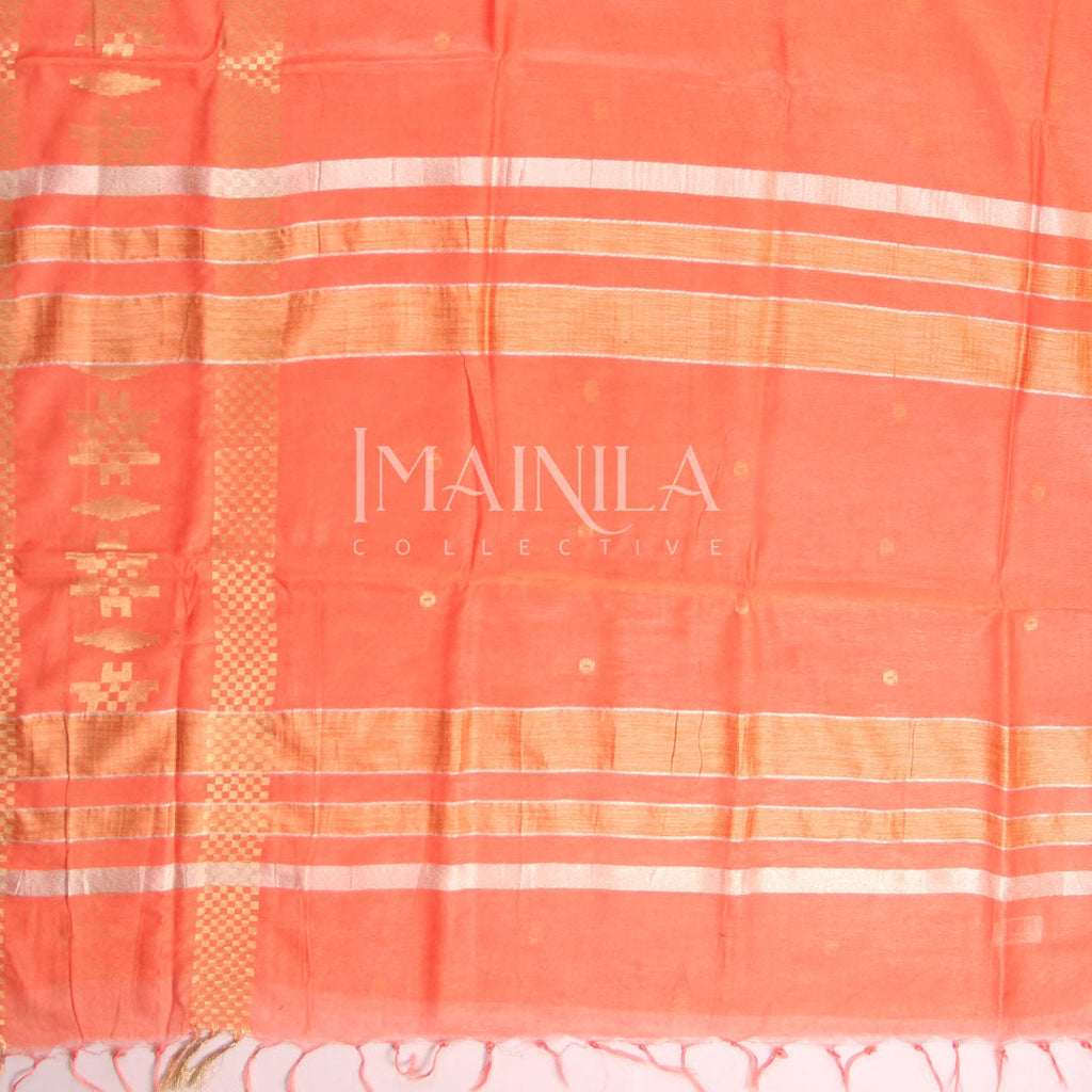 Light Orange Linen Silk Saree