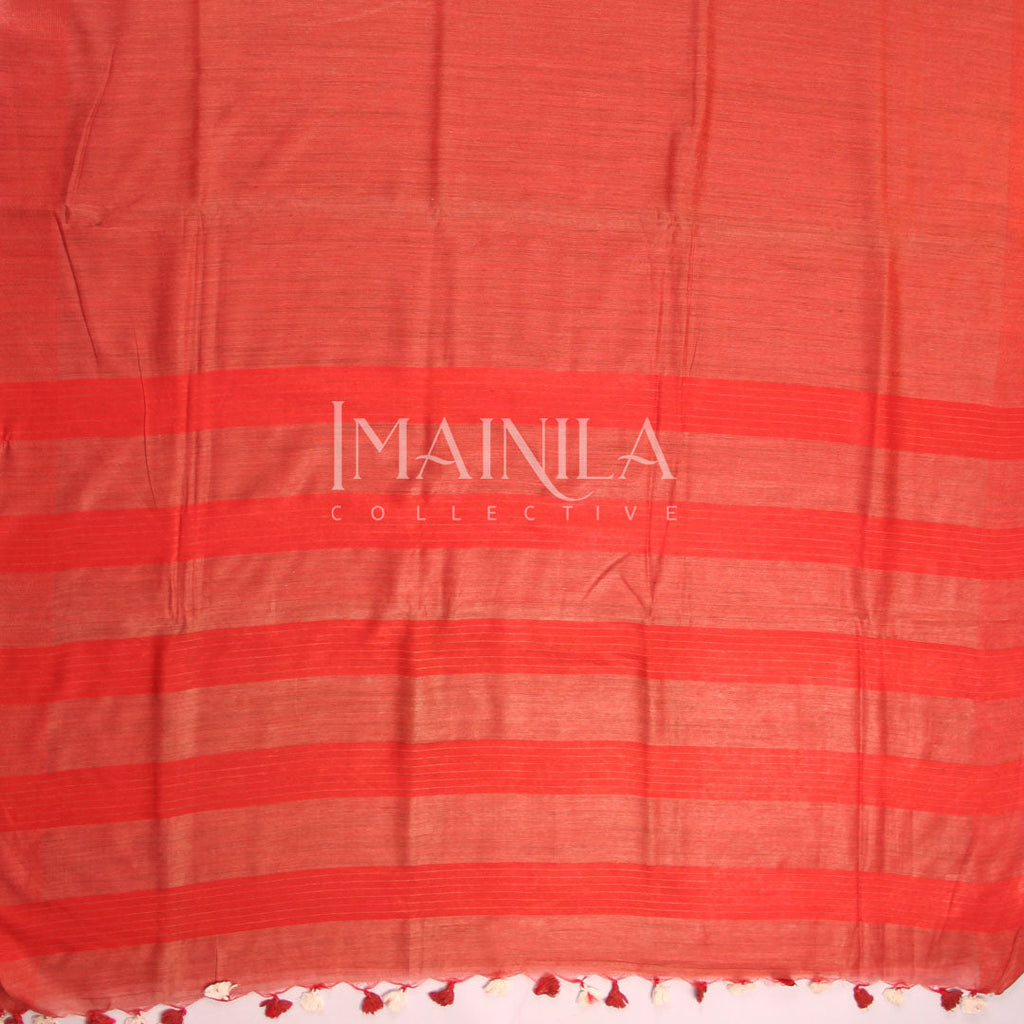 Dark Red with Mauve Pink Bengal Cotton Saree