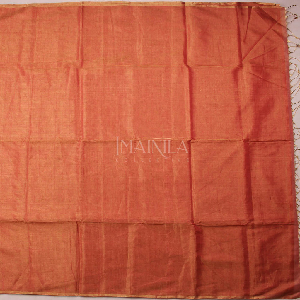 Peach handloom Tissue Maheshwari Silk Saree