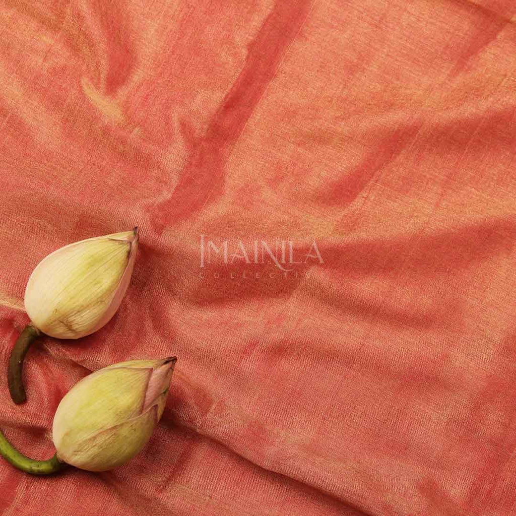 Peach handloom Tissue Maheshwari Silk Saree