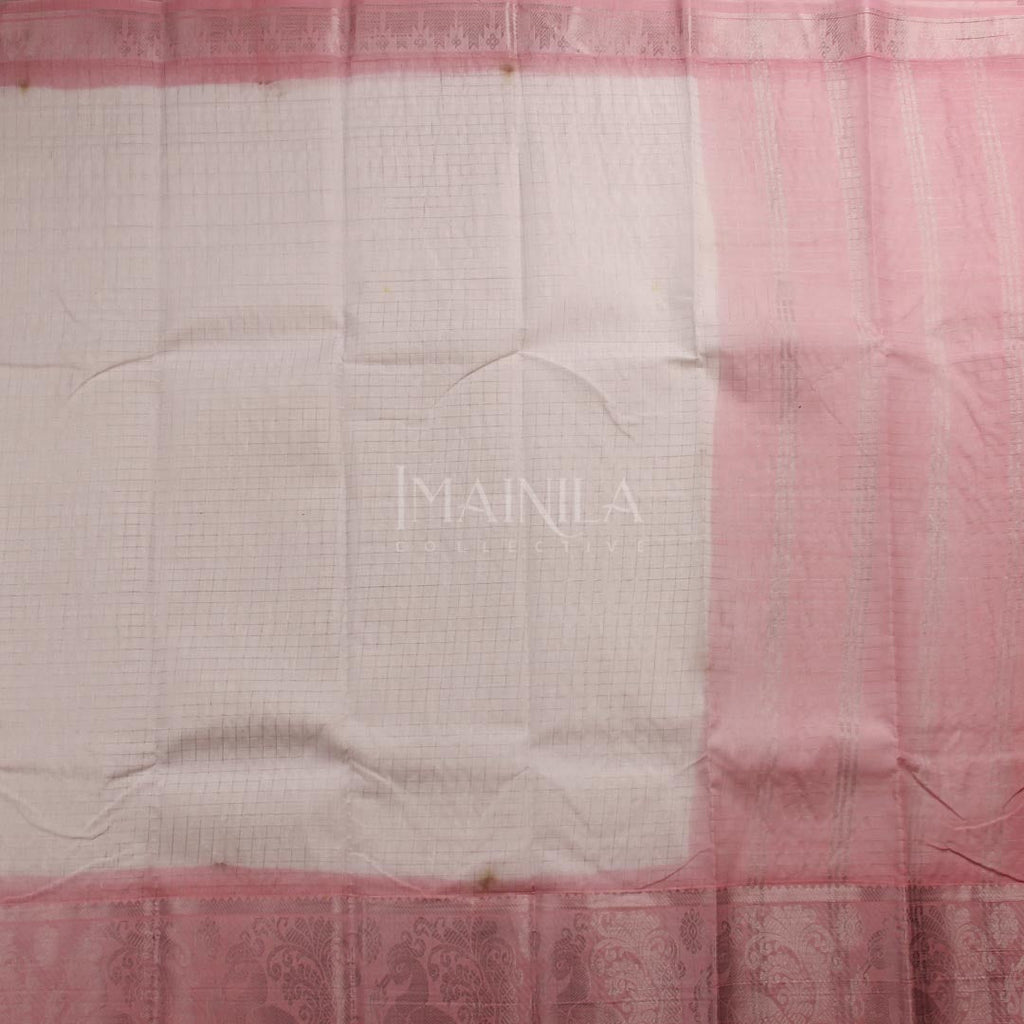 White with Baby pink Handwoven Sungudi Saree