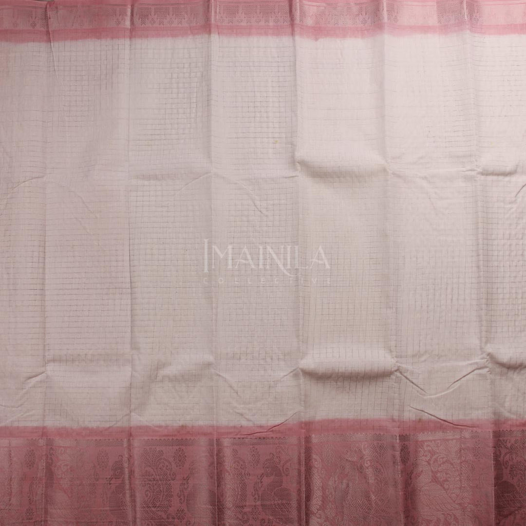 White with Baby pink Handwoven Sungudi Saree