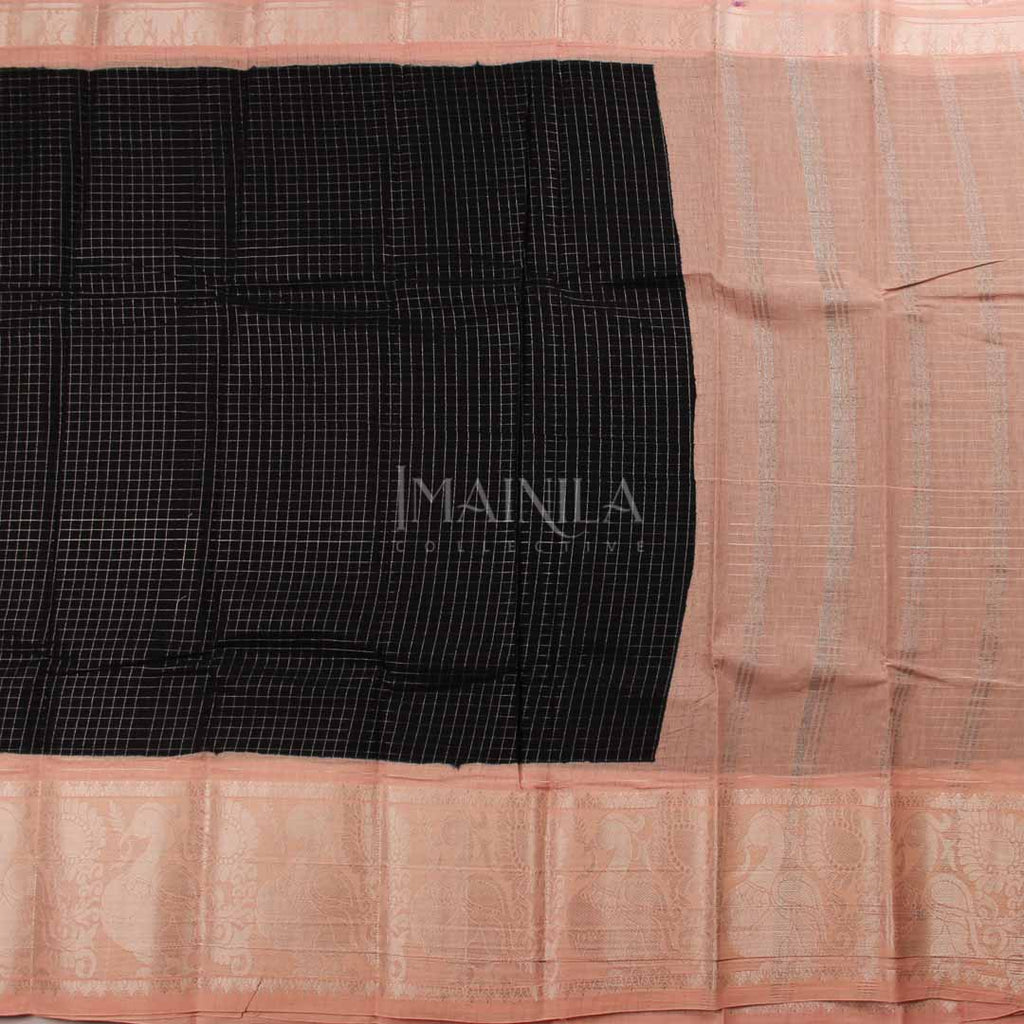 Black with Baby pink Handwoven Sungudi Saree