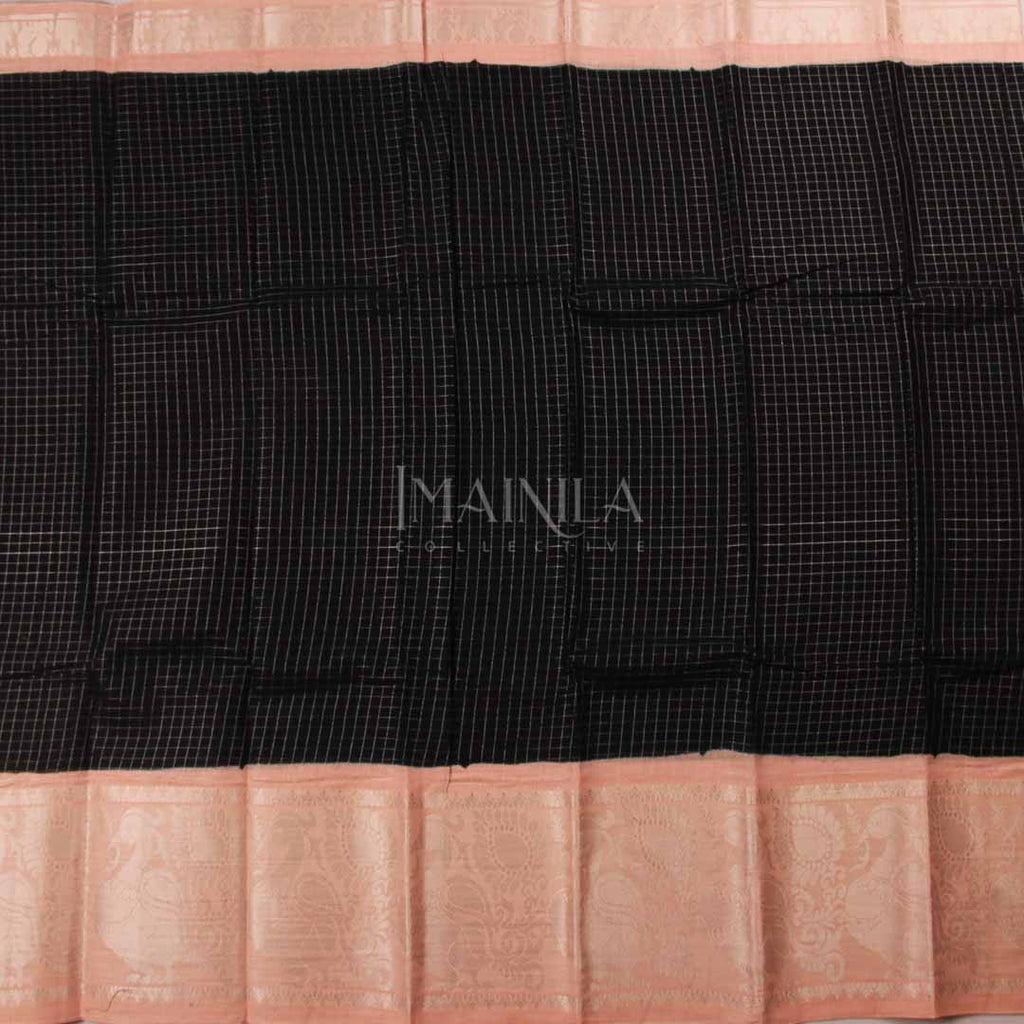 Black with Baby pink Handwoven Sungudi Saree