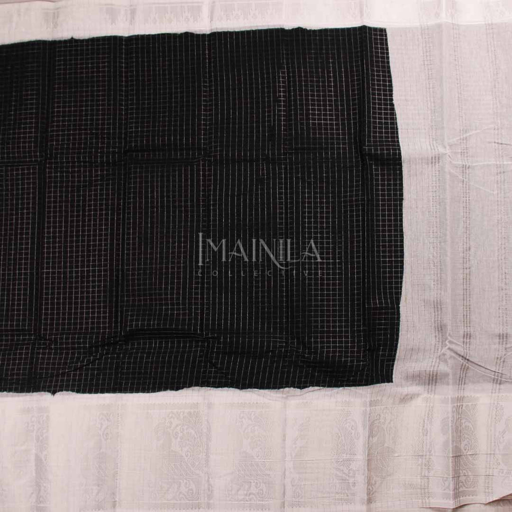 Black with White Handwoven Sungudi Saree